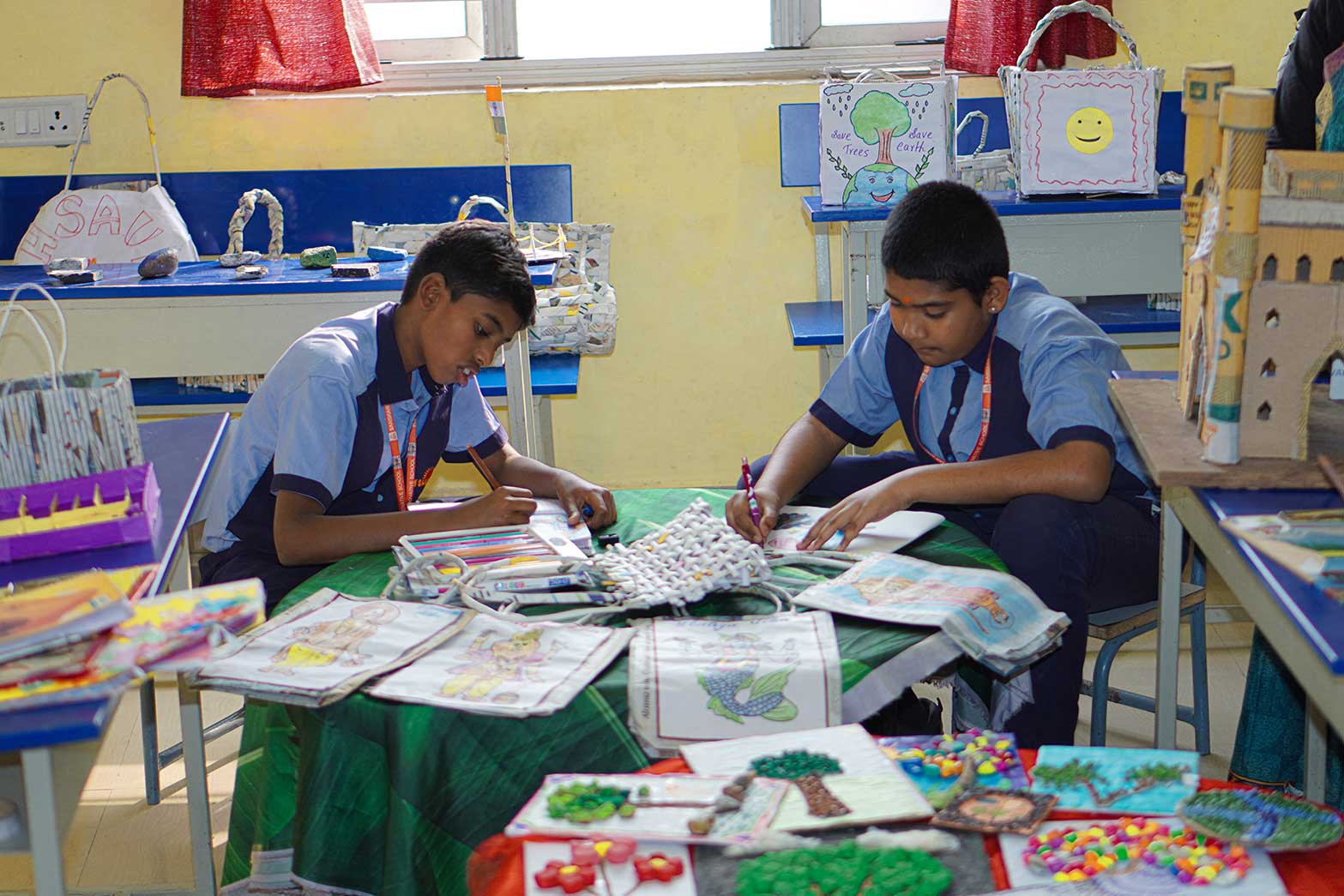 Students working on art and craft