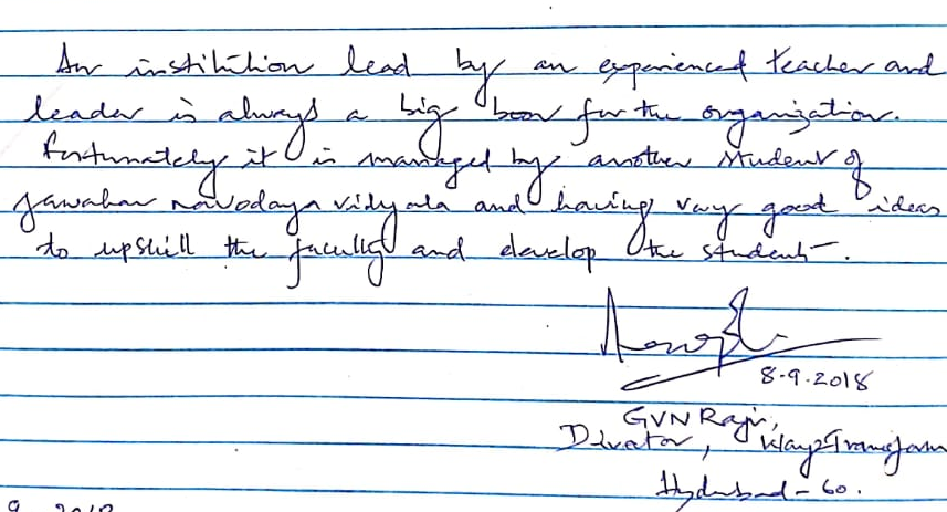 Visitor note by GVN Raju