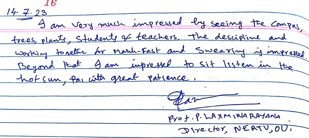 Visitor note by P. Laxminarayana