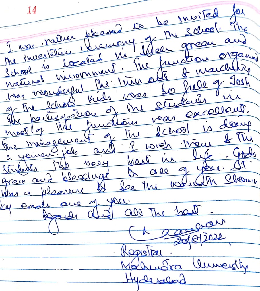 Visitor note by Colonel Rajive Chauhan