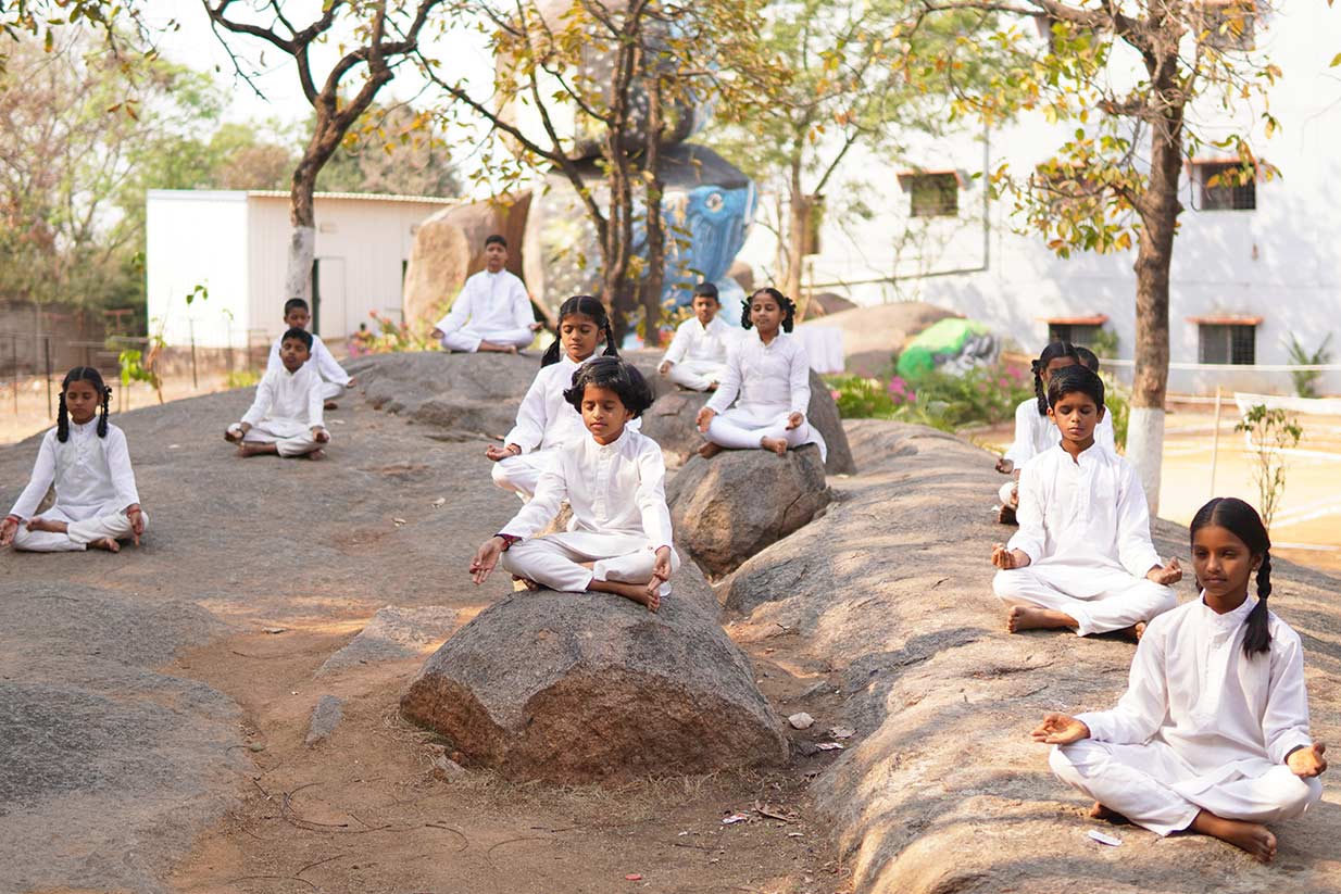 Students in school campus showcase